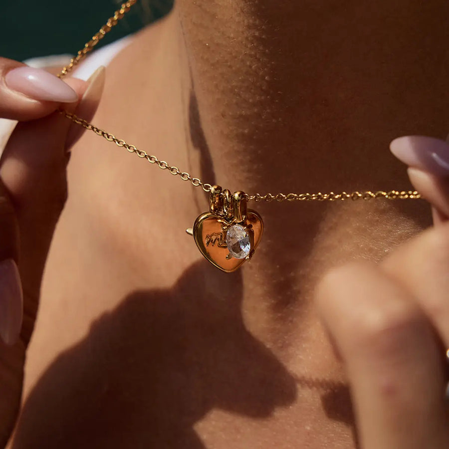 Aruary Studio ｜ Artisanal Jewelry Heartfelt Mom Necklace - Gold Love Pendant with Sparkling Accents - Mother's Day Gift