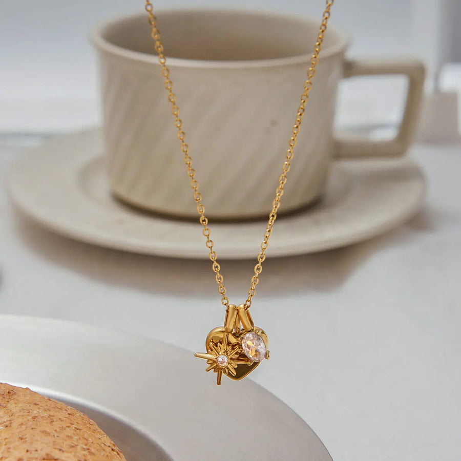 Aruary Studio ｜ Artisanal Jewelry Heartfelt Mom Necklace - Gold Love Pendant with Sparkling Accents - Mother's Day Gift
