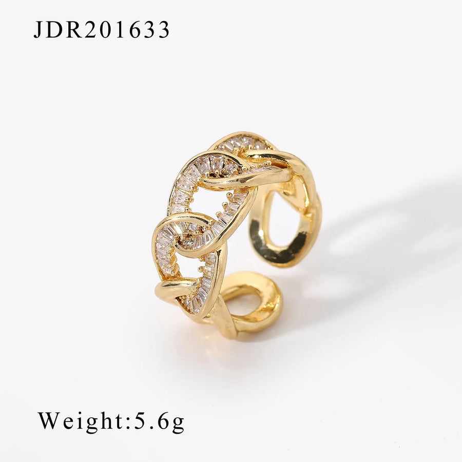 Aruary Studio ｜ Artisanal Jewelry Stackable Gold Plated Open Ring Set with Sparkling CZ Stones - Minimalist Stacking Rings for Women A
