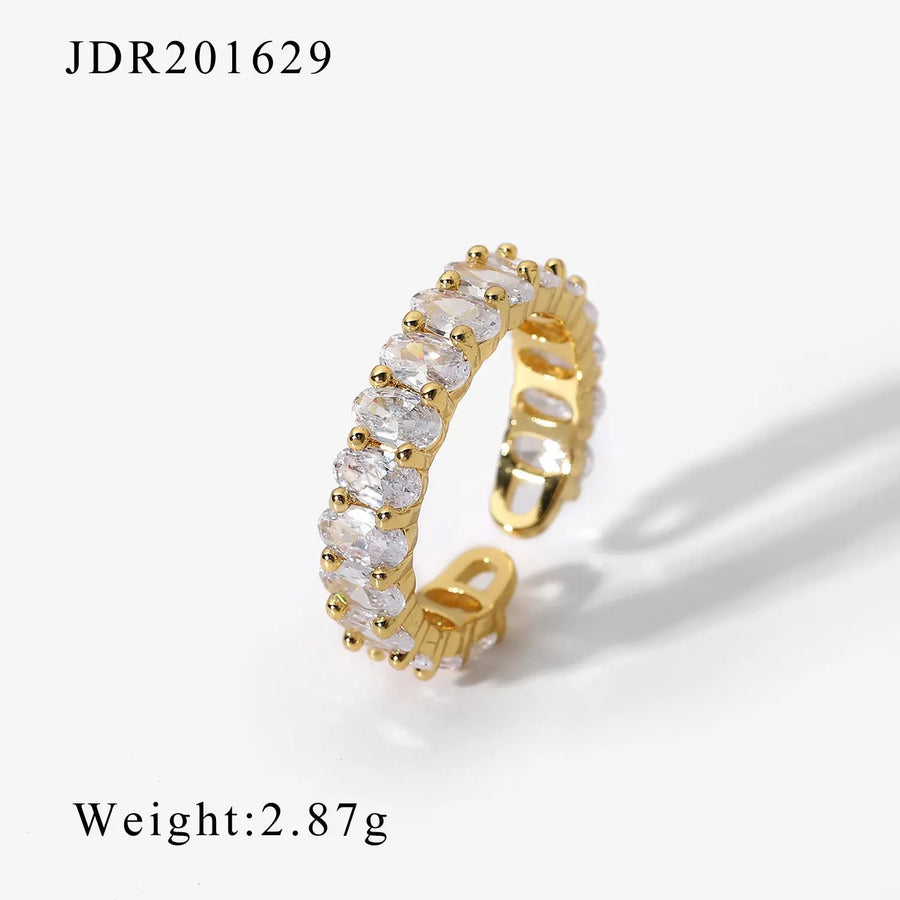Aruary Studio ｜ Artisanal Jewelry Stackable Gold Plated Open Ring Set with Sparkling CZ Stones - Minimalist Stacking Rings for Women B