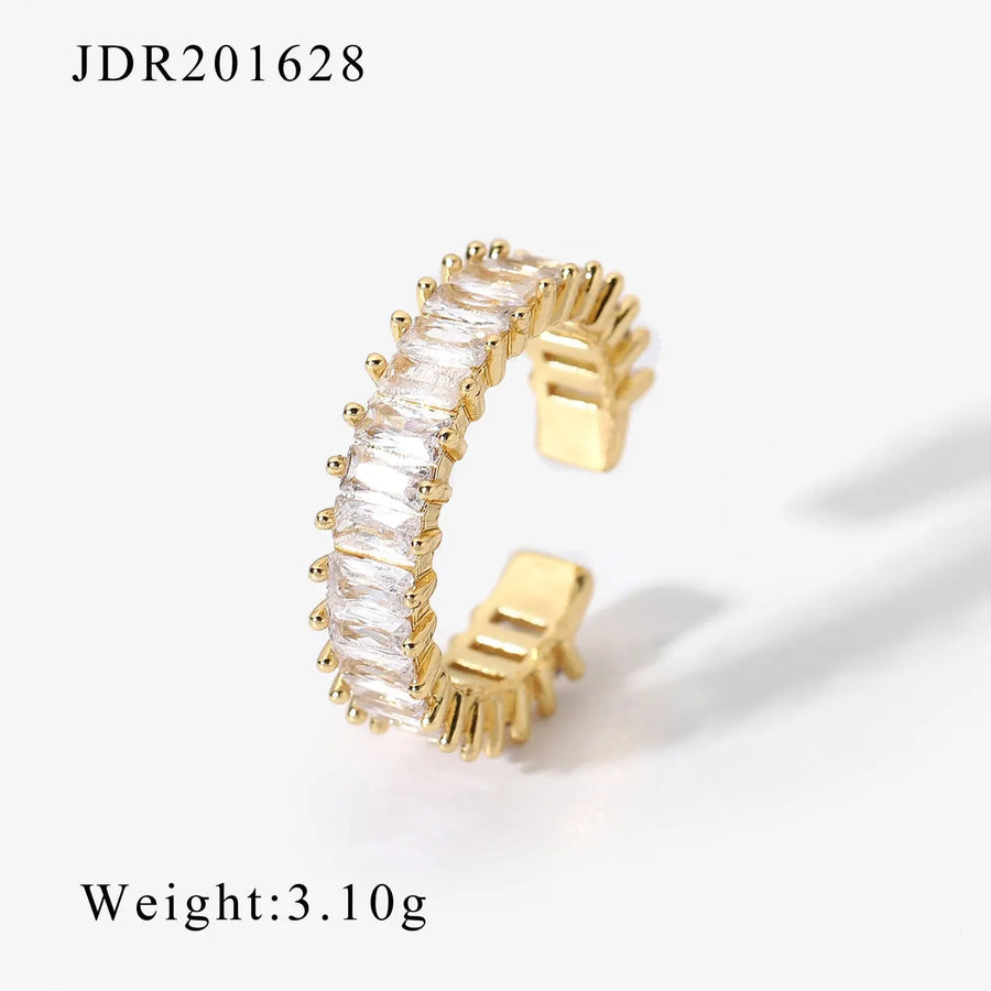 Aruary Studio ｜ Artisanal Jewelry Stackable Gold Plated Open Ring Set with Sparkling CZ Stones - Minimalist Stacking Rings for Women C