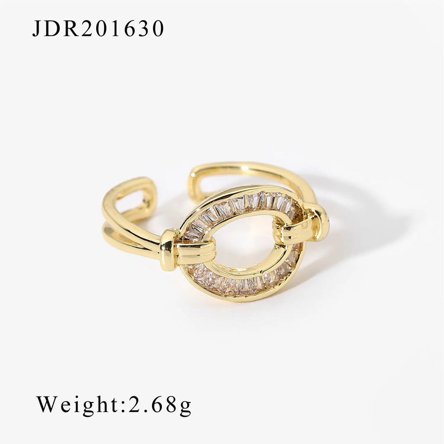 Aruary Studio ｜ Artisanal Jewelry Stackable Gold Plated Open Ring Set with Sparkling CZ Stones - Minimalist Stacking Rings for Women D