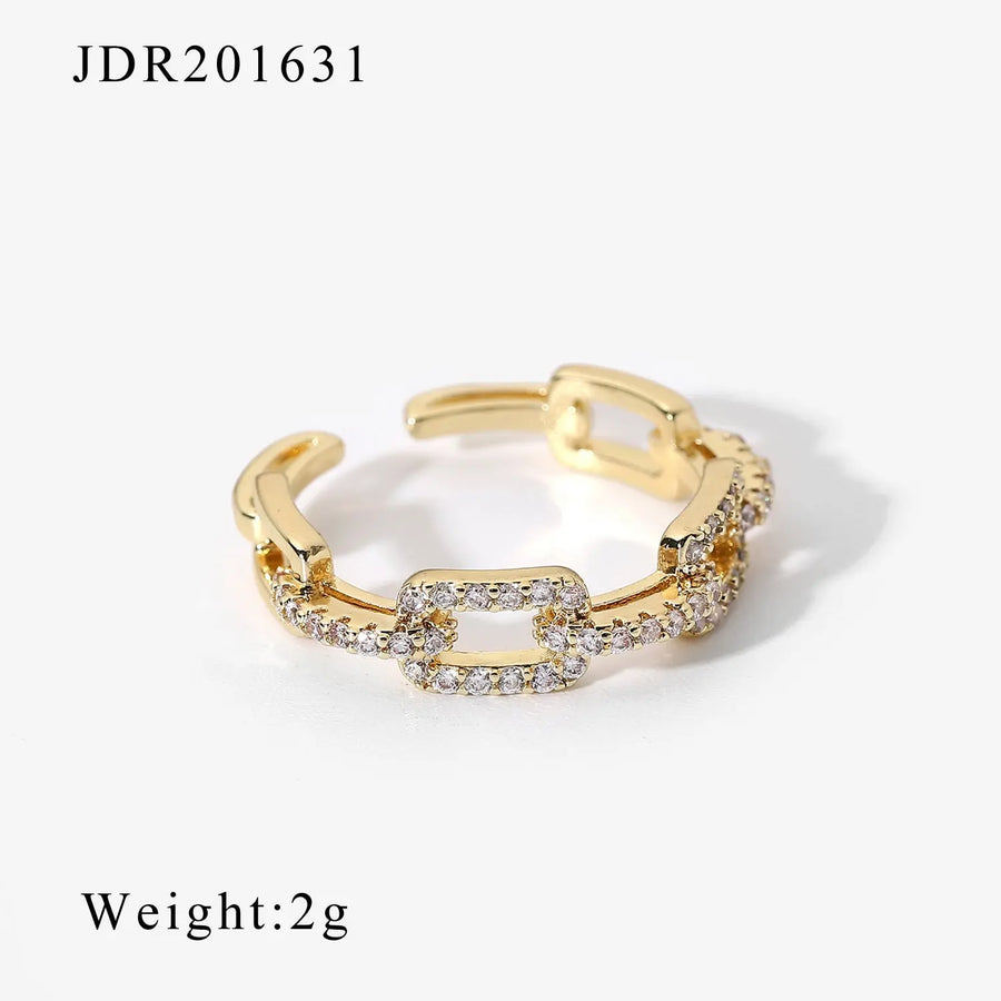 Aruary Studio ｜ Artisanal Jewelry Stackable Gold Plated Open Ring Set with Sparkling CZ Stones - Minimalist Stacking Rings for Women E