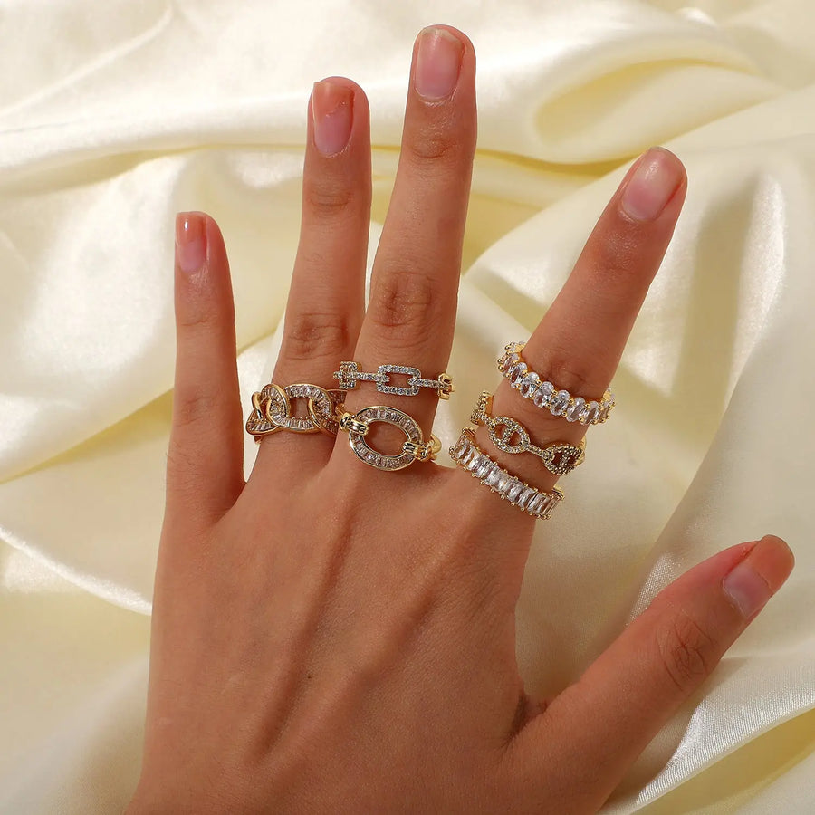 Aruary Studio ｜ Artisanal Jewelry Stackable Gold Plated Open Ring Set with Sparkling CZ Stones - Minimalist Stacking Rings for Women