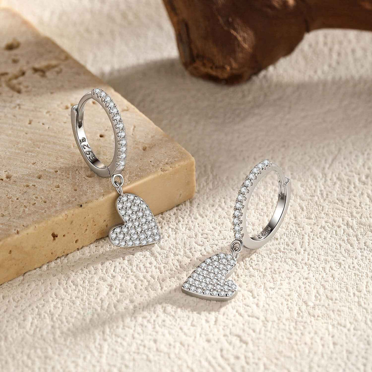 Kinetic Pavé Heart Dangle Huggie Earrings - Solid S925 Silver