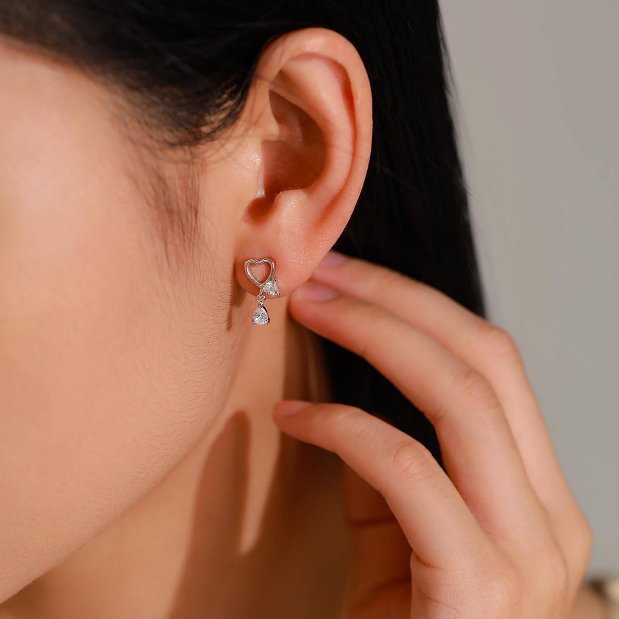 inetic floating pear cut crystal teardrop dangle stud earrings in platinum plated s925 sterling silver with hollow openwork asymmetric heart stud