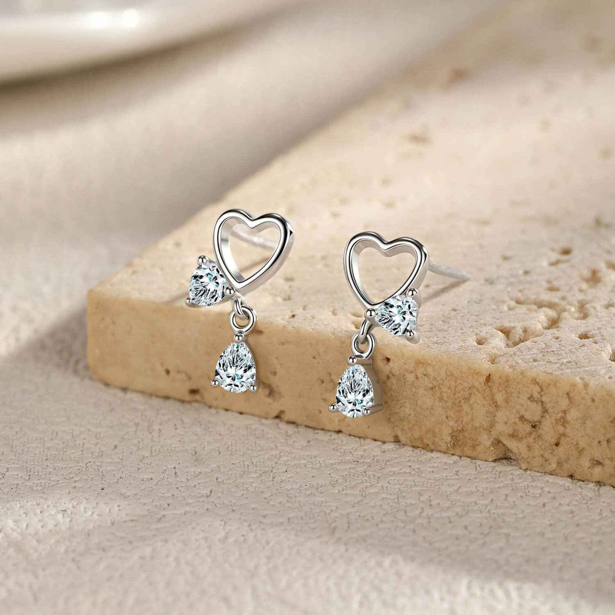Kinetic Pear-Drop Heart Stud Earrings - Solid S925 Silver