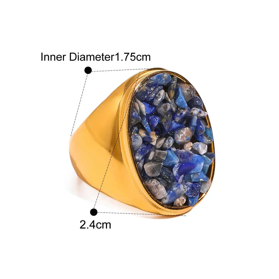 My Store Layered Natural Stone Stainless Steel Rings - Adjustable Ins Stackable Rings | 18K Gold Electroplated | Boho Energy Jewelry C