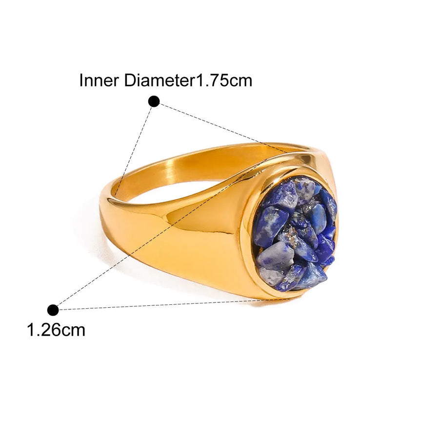 My Store Layered Natural Stone Stainless Steel Rings - Adjustable Ins Stackable Rings | 18K Gold Electroplated | Boho Energy Jewelry D