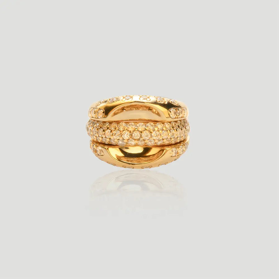 Yuqing Realm ｜ The Sanctuary of Wellness and Luck Luxurious Layered Golden Diamond - Encrusted Ring