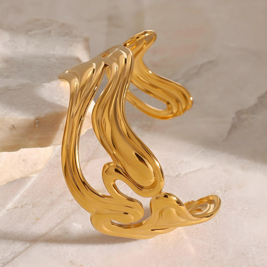 Aruary Studio ｜ Artisanal Jewelry Luxury 18K Gold Plated Stainless Steel Exaggerated Open Bangle Bracelet - Waterproof, Hypoallergenic, Non-Tarnish