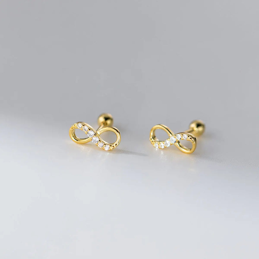 Aruary Studio ｜ Artisanal Jewelry Infinity Twist Diamond Stud Earrings - S925 Sterling Silver Minimalist Hoop, Geometric Thread Design Golden