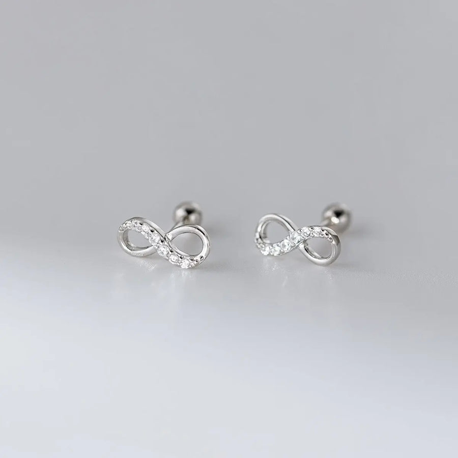 Aruary Studio ｜ Artisanal Jewelry Infinity Twist Diamond Stud Earrings - S925 Sterling Silver Minimalist Hoop, Geometric Thread Design Silvery