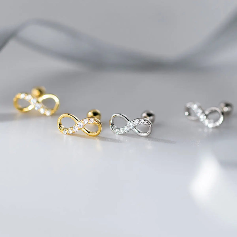 Aruary Studio ｜ Artisanal Jewelry Infinity Twist Diamond Stud Earrings - S925 Sterling Silver Minimalist Hoop, Geometric Thread Design