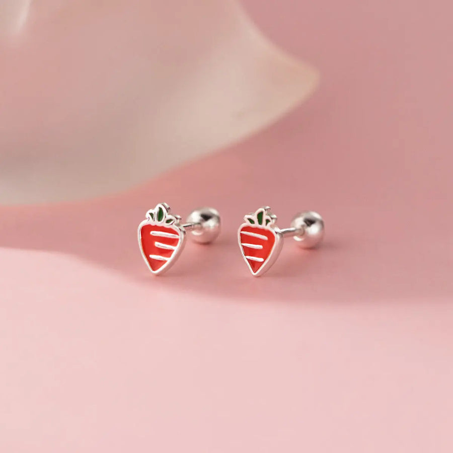 Aruary Studio ｜ Artisanal Jewelry Mini Carrot Threader Earrings - Sterling Silver 925 Dainty Studs, Hypoallergenic Whimsical Jewelry, Cute Foodie Gift for Women
