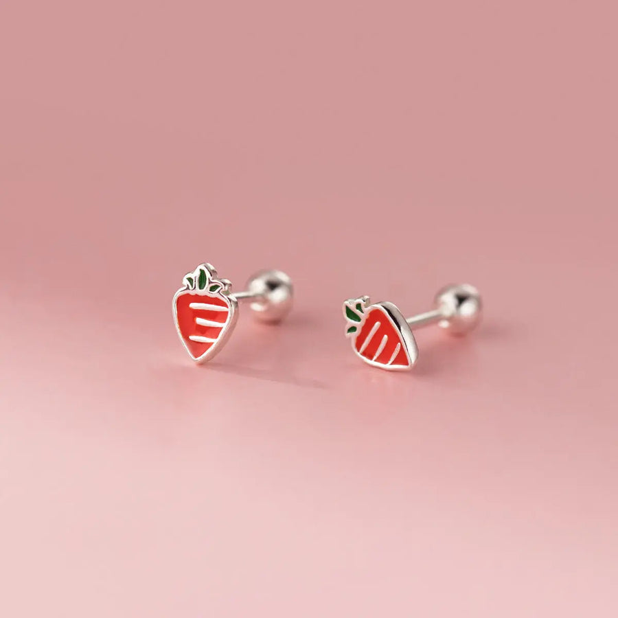 Aruary Studio ｜ Artisanal Jewelry Mini Carrot Threader Earrings - Sterling Silver 925 Dainty Studs, Hypoallergenic Whimsical Jewelry, Cute Foodie Gift for Women