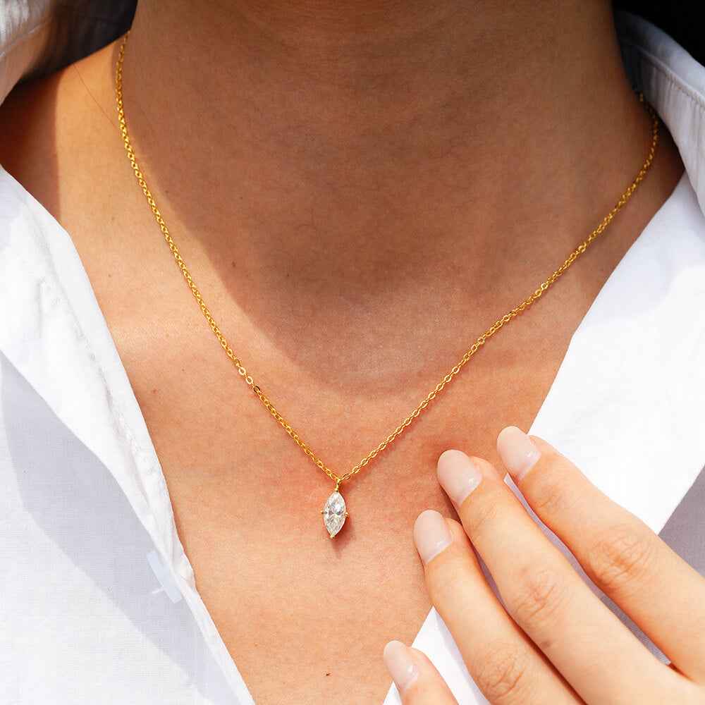 14K Moissanite Pendant Necklace - Elegant Marquise Design