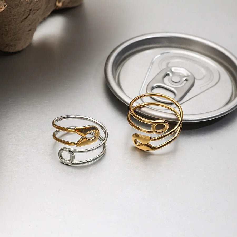Yuqing Realm ｜ Accessories Boutique Minimalist Adjustable Paperclip Ring - 14K Gold Plated Titanium Steel - Gold/Silver - Lightweight & Hollow Design