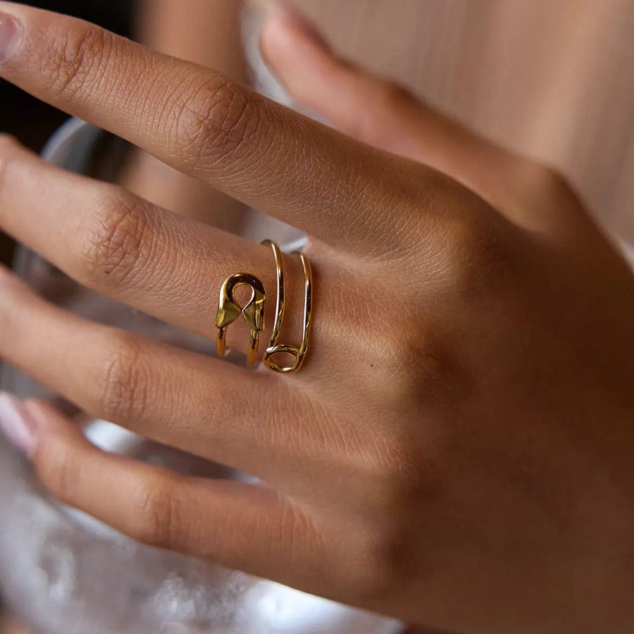 Yuqing Realm ｜ Accessories Boutique Minimalist Adjustable Paperclip Ring - 14K Gold Plated Titanium Steel - Gold/Silver - Lightweight & Hollow Design