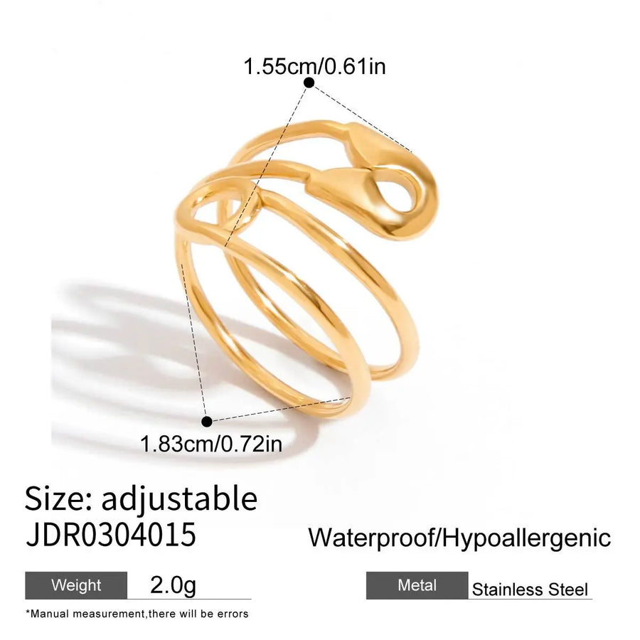Yuqing Realm ｜ Accessories Boutique Minimalist Adjustable Paperclip Ring - 14K Gold Plated Titanium Steel - Gold/Silver - Lightweight & Hollow Design A