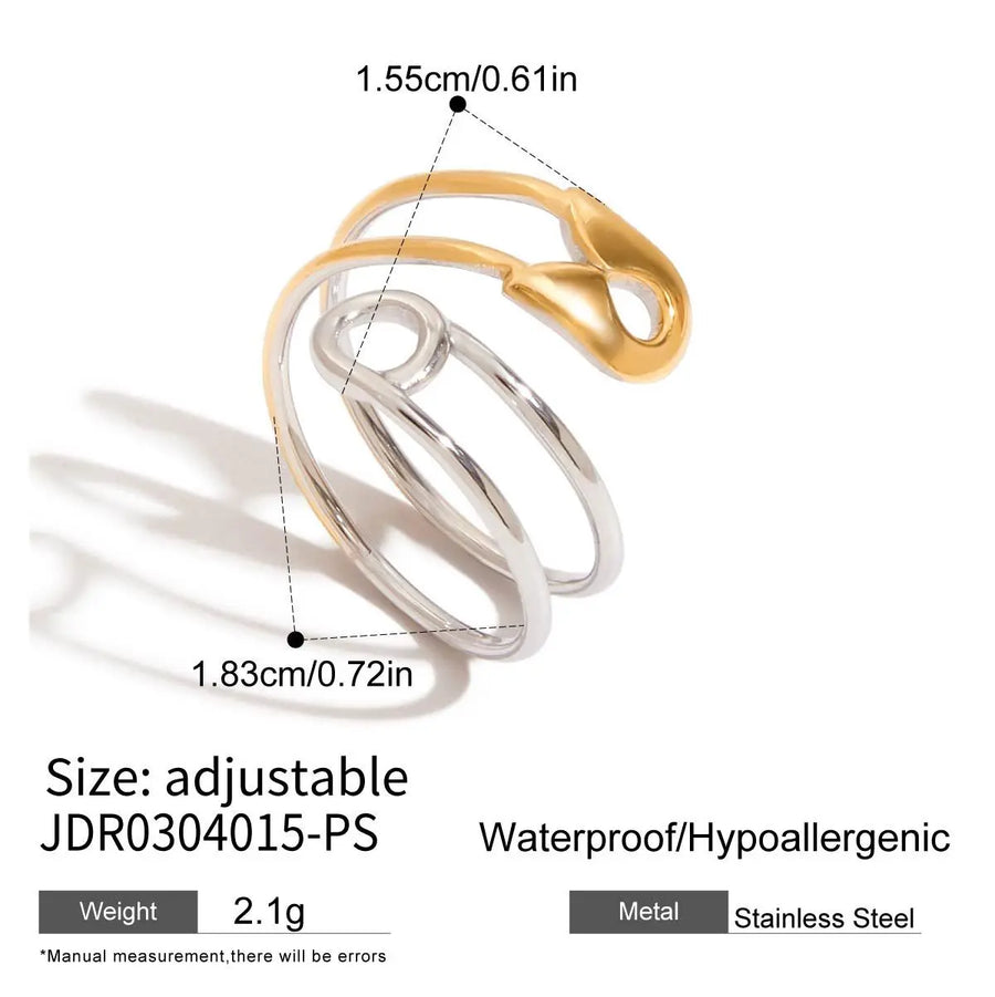 Yuqing Realm ｜ Accessories Boutique Minimalist Adjustable Paperclip Ring - 14K Gold Plated Titanium Steel - Gold/Silver - Lightweight & Hollow Design B
