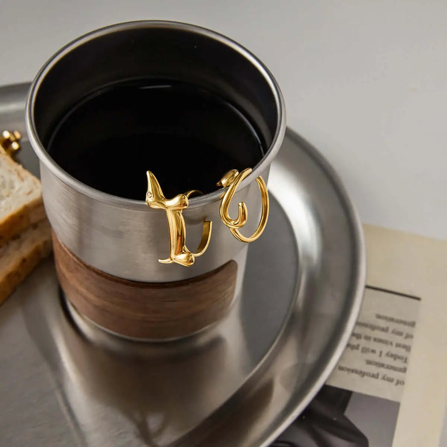 Aruary Studio ｜ Artisanal Jewelry Minimalist Cat Ring - Titanium Steel Pet Lover Jewelry