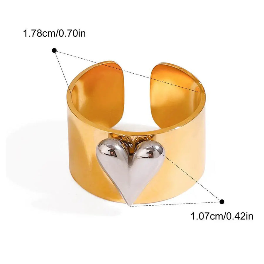 Yuqing Realm ｜ Accessories Boutique Minimalist Heart Signet Ring - 18K Gold Plated Titanium, 1.78cm Adjustable Love Knot