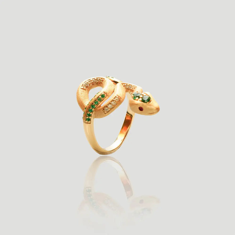 My Store Minimalist Serpentine Silver Ring - Adjustable Viper Stackable | Nano Zirconia Eyes | Hypoallergenic 925 Sterling Silver | Boho Chic Statement Ring