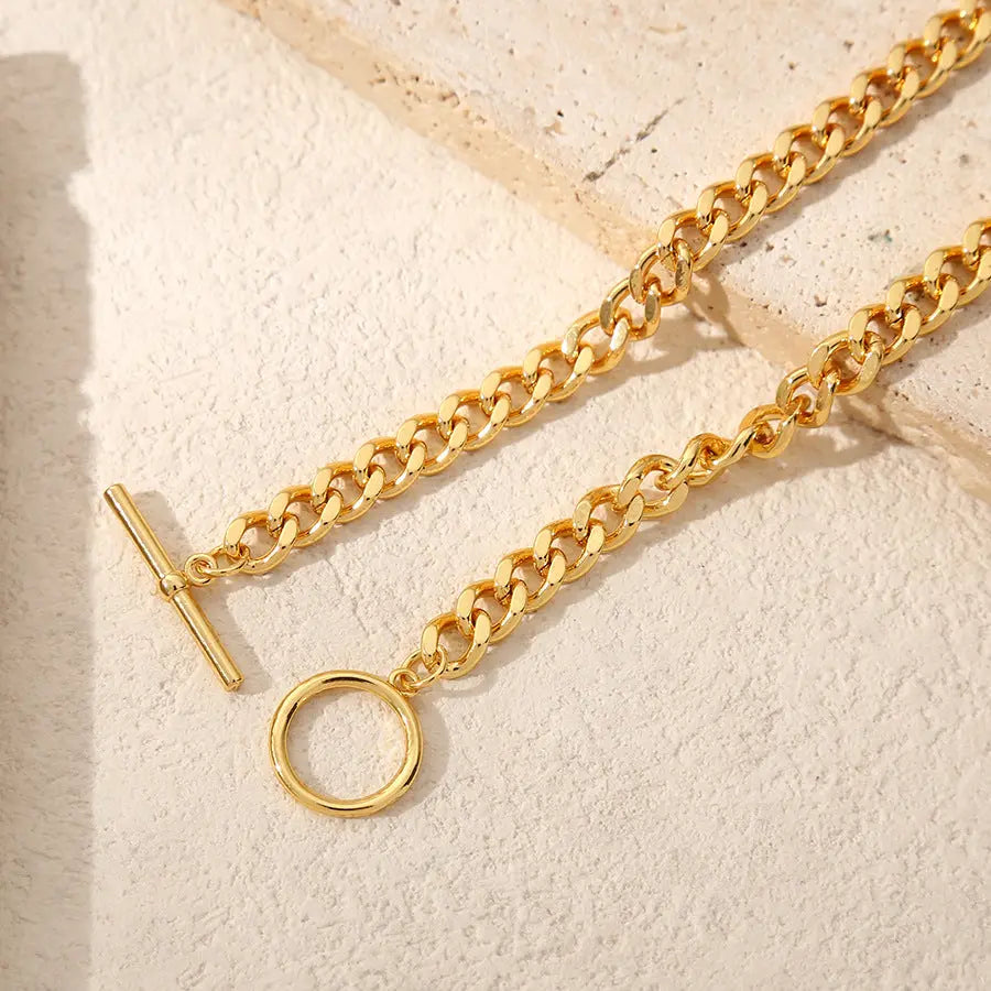My Store Minimalist Titanium Chain Necklace - 18K Gold Plated Unisex Layering Piece, Adjustable 41-50cm Hip Hop Jewelry