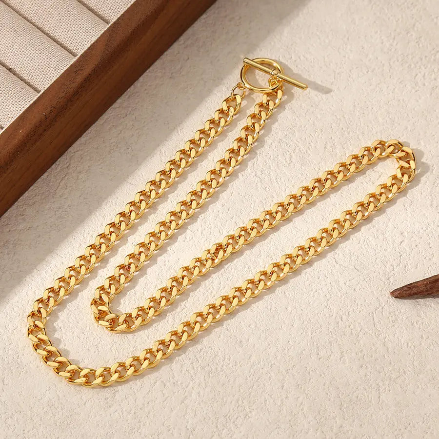 My Store Minimalist Titanium Chain Necklace - 18K Gold Plated Unisex Layering Piece, Adjustable 41-50cm Hip Hop Jewelry