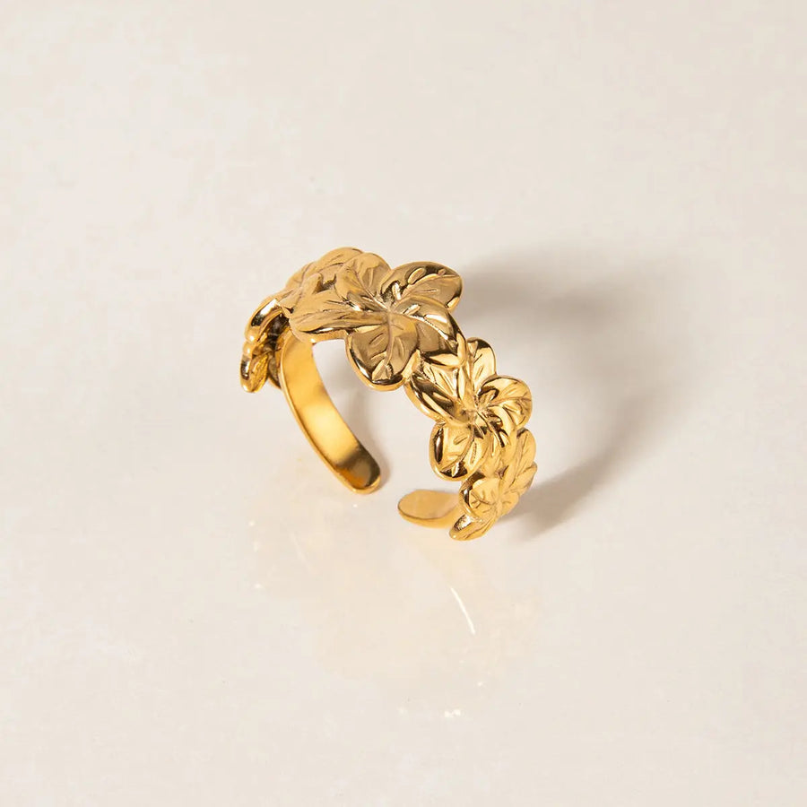 My Store Never Fade Gold Floral Ring for Women | Titanium Steel & 18K Gold Plated | Botanical Jewelry