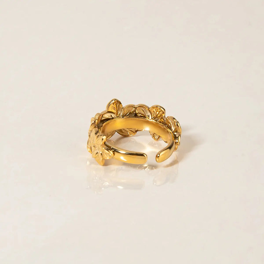 My Store Never Fade Gold Floral Ring for Women | Titanium Steel & 18K Gold Plated | Botanical Jewelry