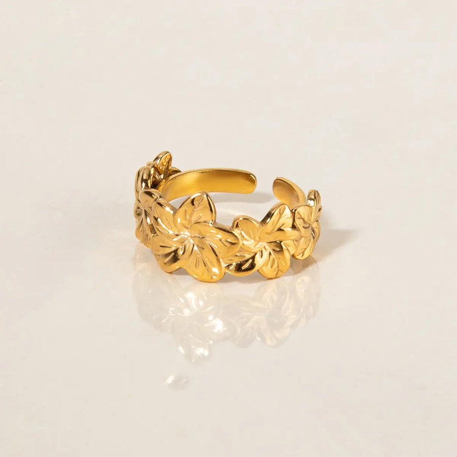 My Store Never Fade Gold Floral Ring for Women | Titanium Steel & 18K Gold Plated | Botanical Jewelry