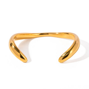 18K Gold Plated Wave Open Cuff Bracelet - Stainless Steel Adjustable Bangle, Trendy Ins Fashion Jewelry Aruary Studio ｜ Artisanal Jewelry