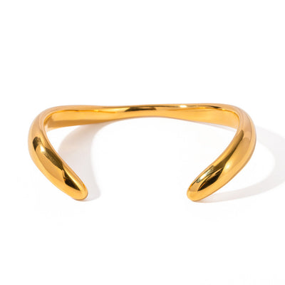 18K Gold Plated Wave Open Cuff Bracelet - Stainless Steel Adjustable Bangle, Trendy Ins Fashion Jewelry Aruary Studio ｜ Artisanal Jewelry