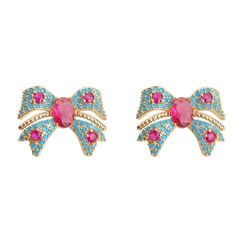 Luxury Colorful Zircon Bowknot Stud Earrings - Light Luxury Sparkling Gemstone Earrings for Women Aruary Studio ｜ Artisanal Jewelry