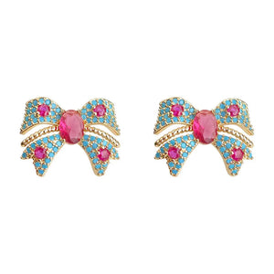 Luxury Colorful Zircon Bowknot Stud Earrings - Light Luxury Sparkling Gemstone Earrings for Women Aruary Studio ｜ Artisanal Jewelry