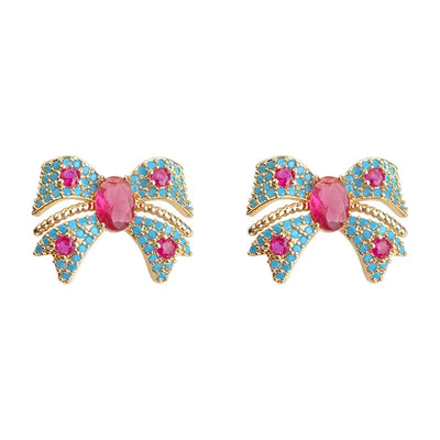 Luxury Colorful Zircon Bowknot Stud Earrings - Light Luxury Sparkling Gemstone Earrings for Women Aruary Studio ｜ Artisanal Jewelry