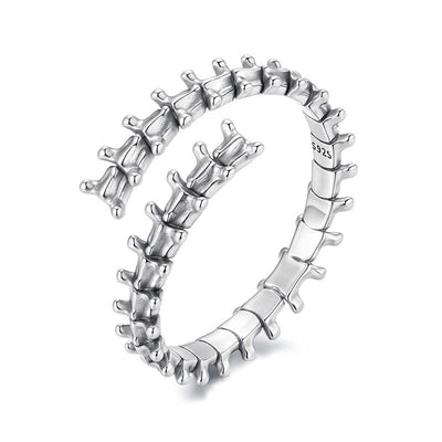 Skeletal Spine Open Ring - 925 Sterling Silver Halloween Gothic Adjustable Statement Ring 💀🎃 Aruary Studio ｜ Artisanal Jewelry