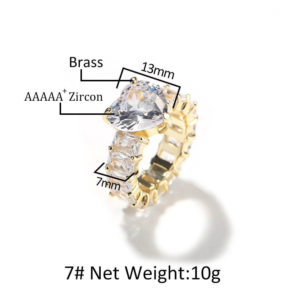Heart-Shaped Full Diamond Ring - Copper Gold-Plated with 5A High-Carbon Diamonds (3 Colors Available) Aruary Studio ｜ Artisanal Jewelry