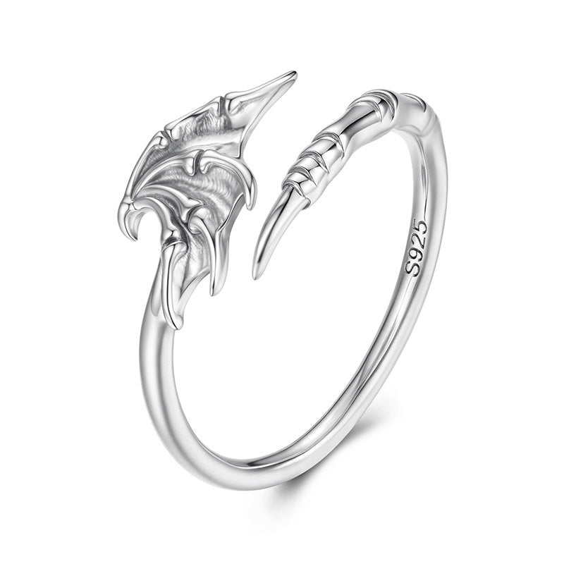 Halloween Bat Wing & Claw Open Ring - 925 Sterling Silver Gothic Adjustable Statement Ring Aruary Studio ｜ Artisanal Jewelry