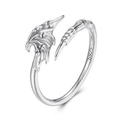 Halloween Bat Wing & Claw Open Ring - 925 Sterling Silver Gothic Adjustable Statement Ring Aruary Studio ｜ Artisanal Jewelry
