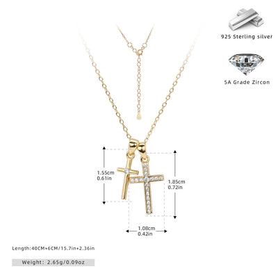 Double Cross Zircon Necklace | S925 Sterling Silver - Symbol of Faith & Modern Elegance Aruary Studio ｜ Artisanal Jewelry