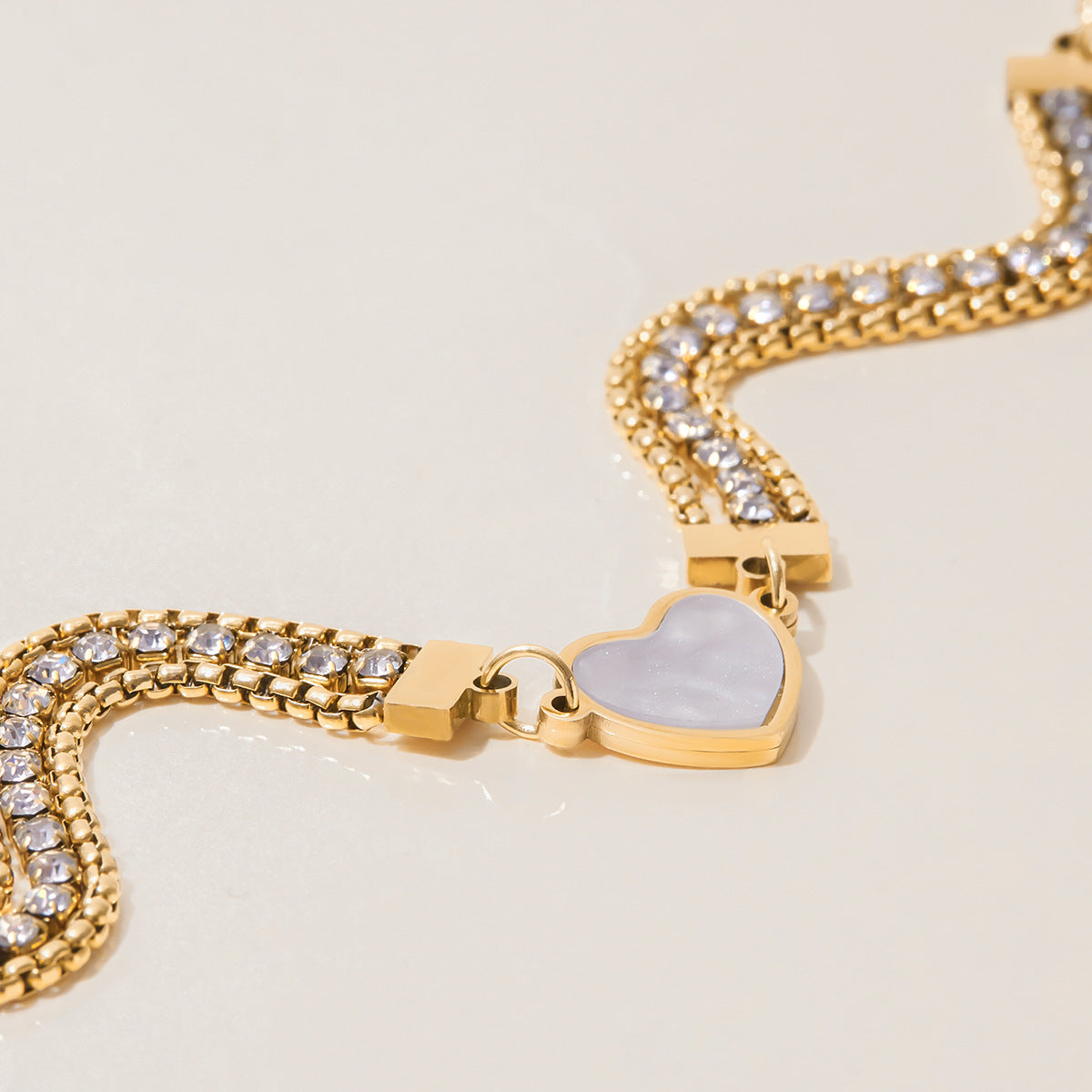 Sparkling Heart Bracelet: Stainless Steel & Zircon | Hypoallergenic & Tarnish-Free | Adjustable (18+5cm) Aruary Studio ｜ Artisanal Jewelry