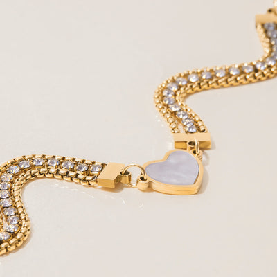 Sparkling Heart Bracelet: Stainless Steel & Zircon | Hypoallergenic & Tarnish-Free | Adjustable (18+5cm) Aruary Studio ｜ Artisanal Jewelry