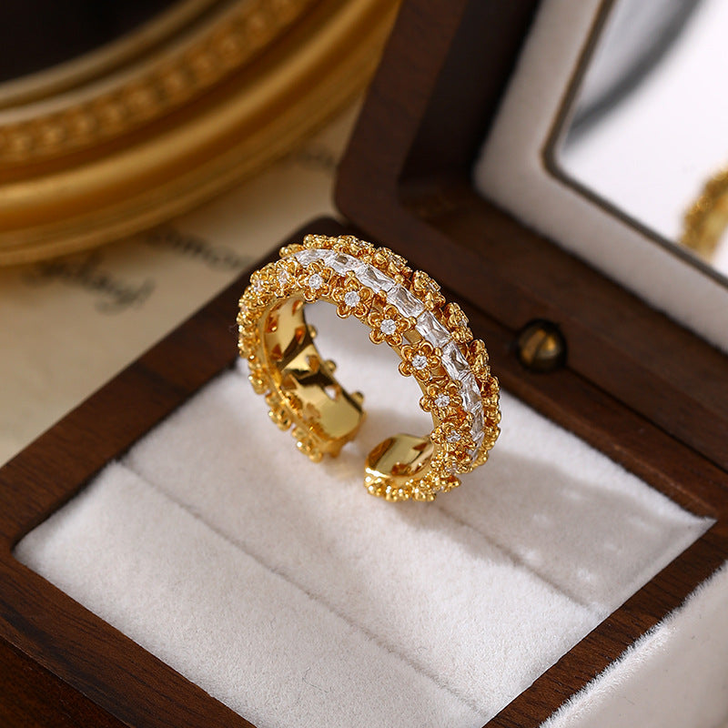 Luxury Vintage Copper Gold Plated Zircon Statement Ring Aruary Studio ｜ Artisanal Jewelry