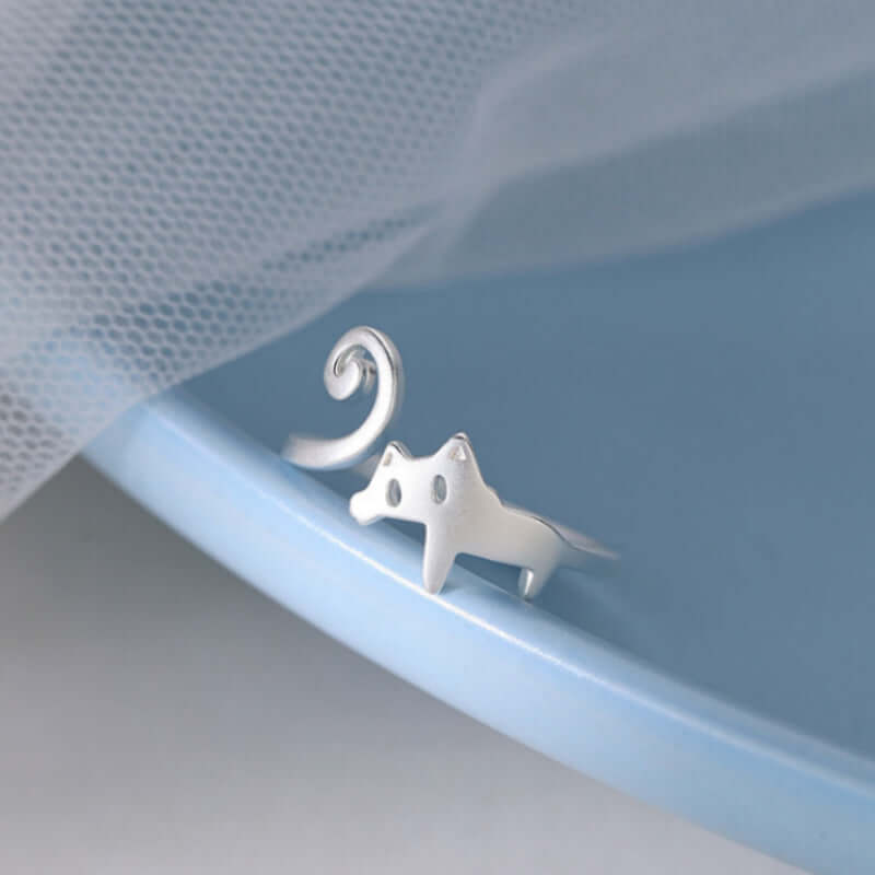 Aruary Studio ｜ Artisanal Jewelry Cute Silver - Plated Cat Open Ring