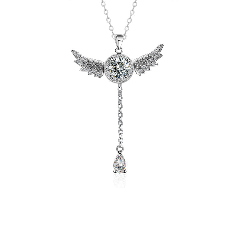 50ct Moissanite Angel Wing Necklace | S925 Sterling Silver - Movable Wings & Guardian Sparkle Aruary Studio ｜ Artisanal Jewelry
