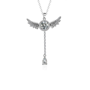 50ct Moissanite Angel Wing Necklace | S925 Sterling Silver - Movable Wings & Guardian Sparkle Aruary Studio ｜ Artisanal Jewelry