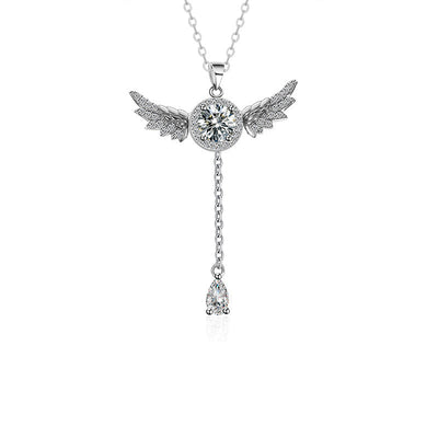 50ct Moissanite Angel Wing Necklace | S925 Sterling Silver - Movable Wings & Guardian Sparkle Aruary Studio ｜ Artisanal Jewelry